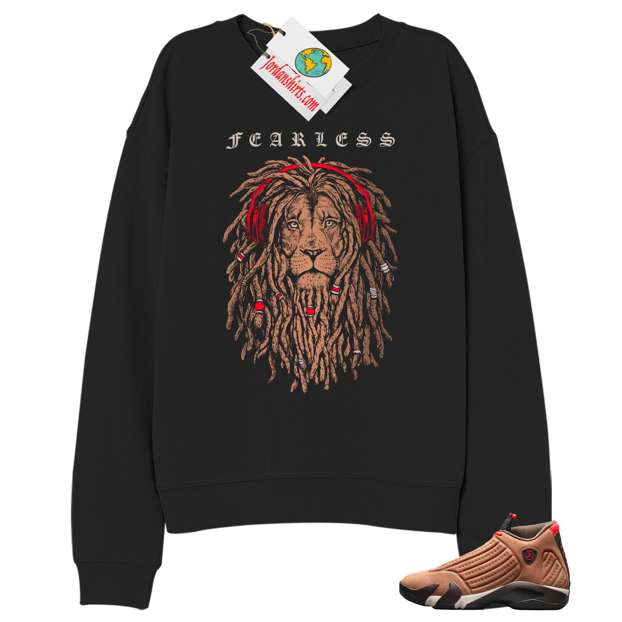 Jordan 14 Sweatshirt, Fearless Lion Black Sweatshirt Air Jordan 14 Winterized 14s Full Size Up To 5xl
