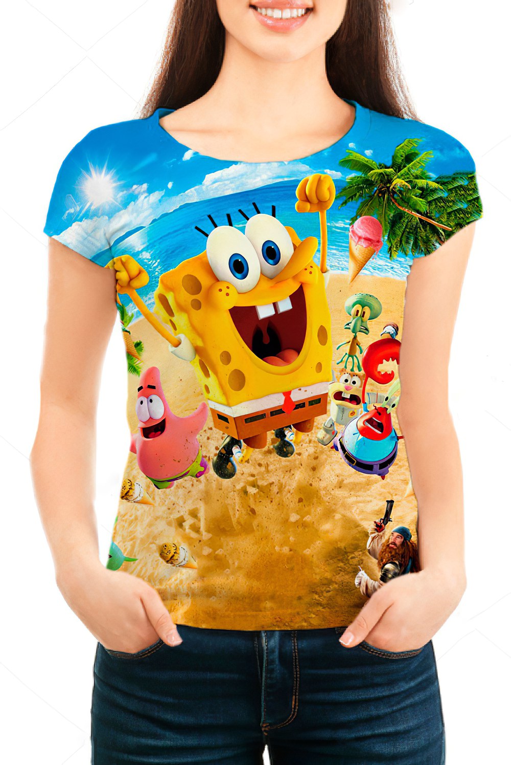 Gangster Spongebob Esponja Play On The Beach 3d Shirt Full Size Up To 5xl