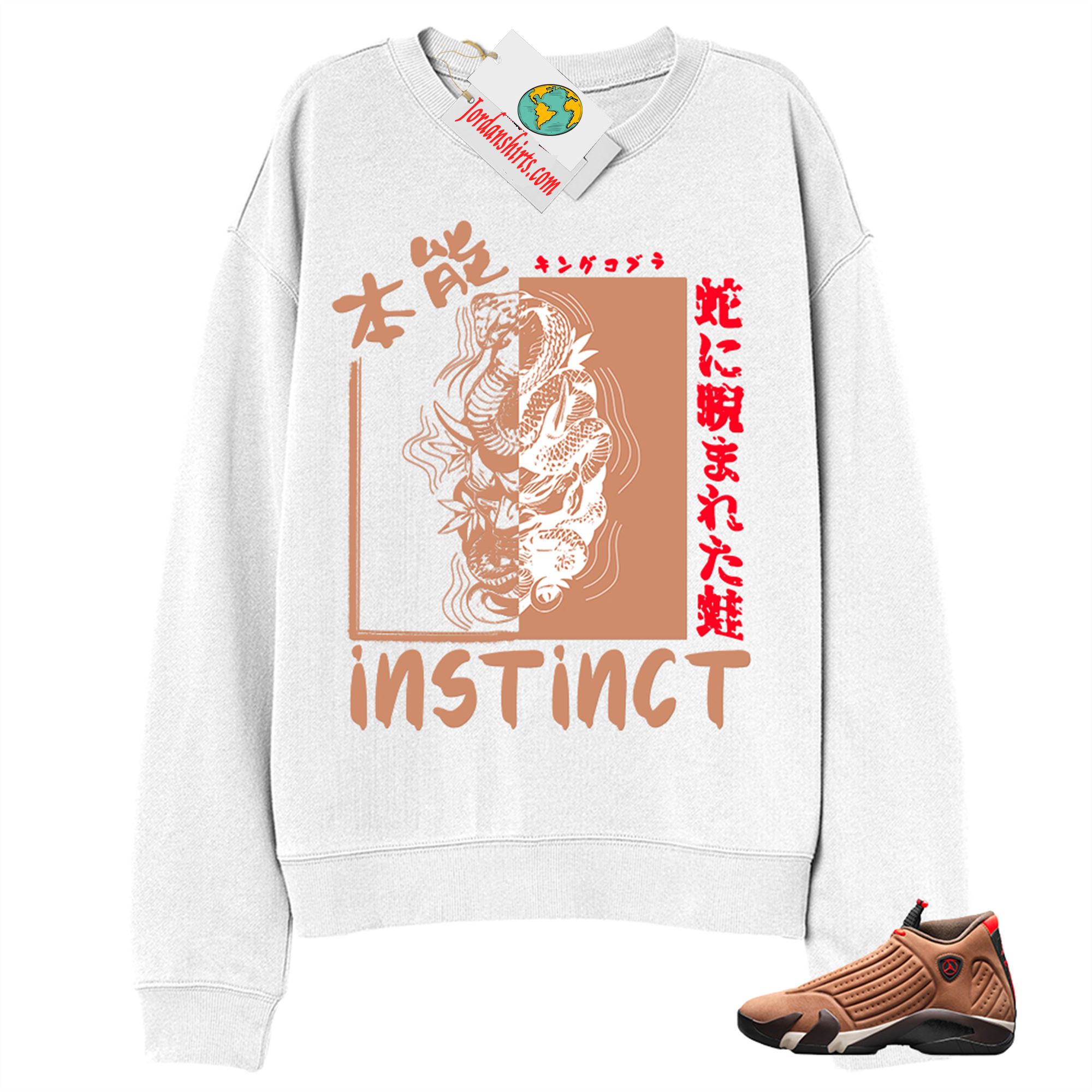 Jordan 14 Sweatshirt, Instinct Fearless Snake White Sweatshirt Air Jordan 14 Winterized 14s Plus Size Up To 5xl