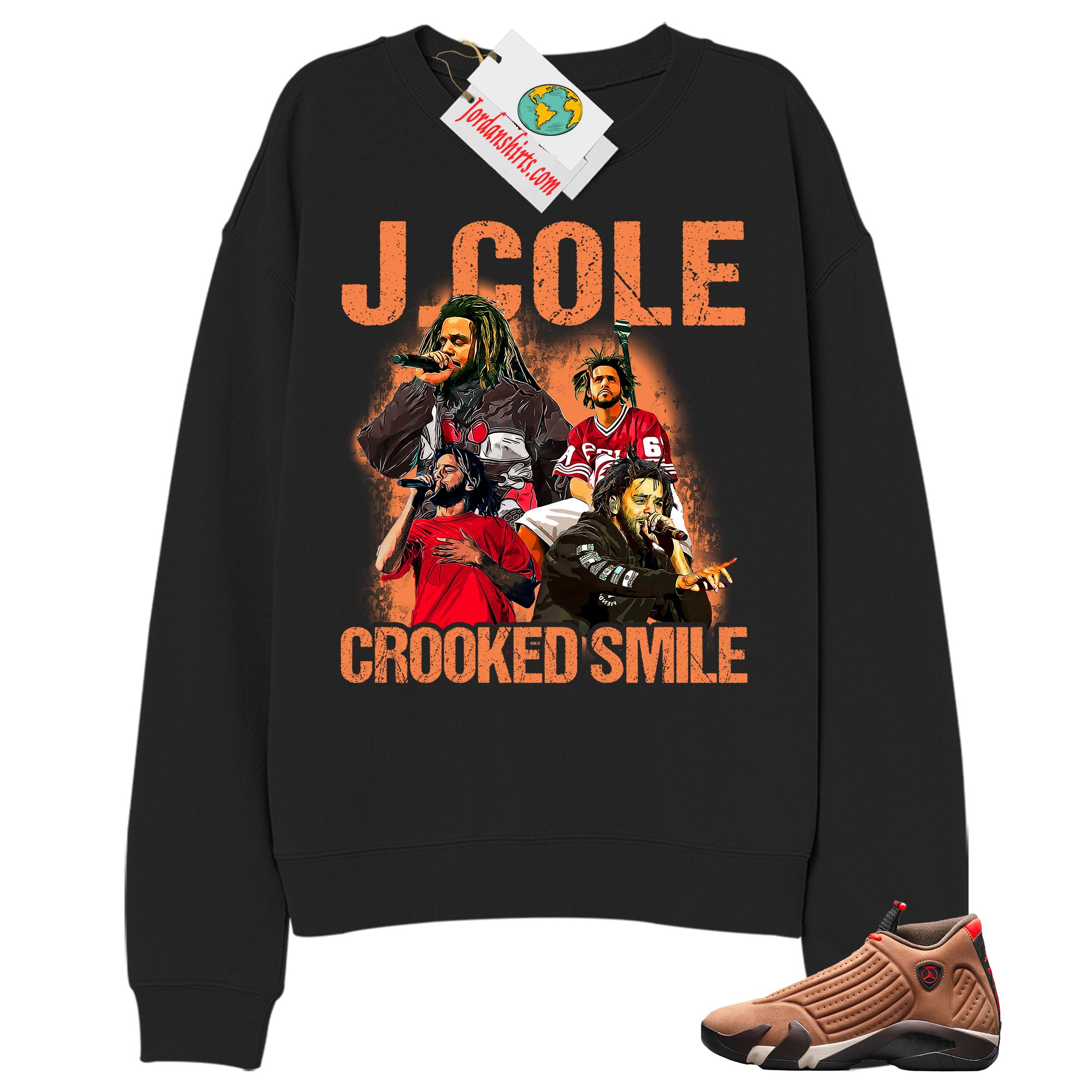 Jordan 14 Sweatshirt, J Cole Bootleg Vintage Raptee Black Sweatshirt Air Jordan 14 Winterized 14s Size Up To 5xl
