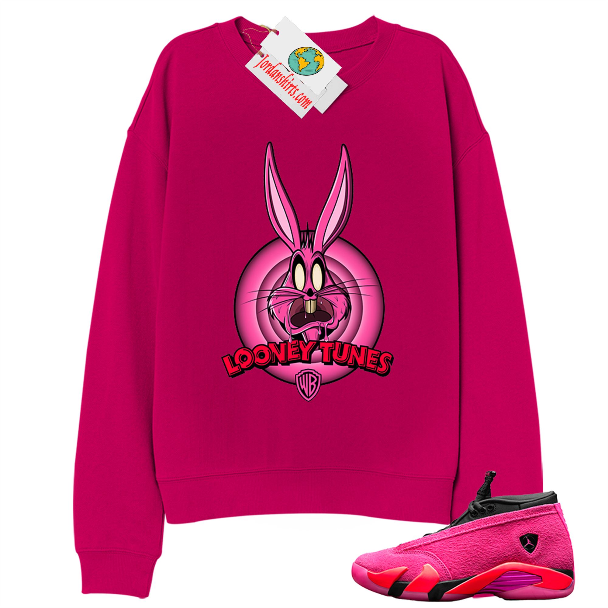 Jordan 14 Sweatshirt, Looney Tunes Bugs Bunny Heliconia Pink Sweatshirt Air Jordan 14 Wmns Shocking Pink 14s Plus Size Up To 5xl