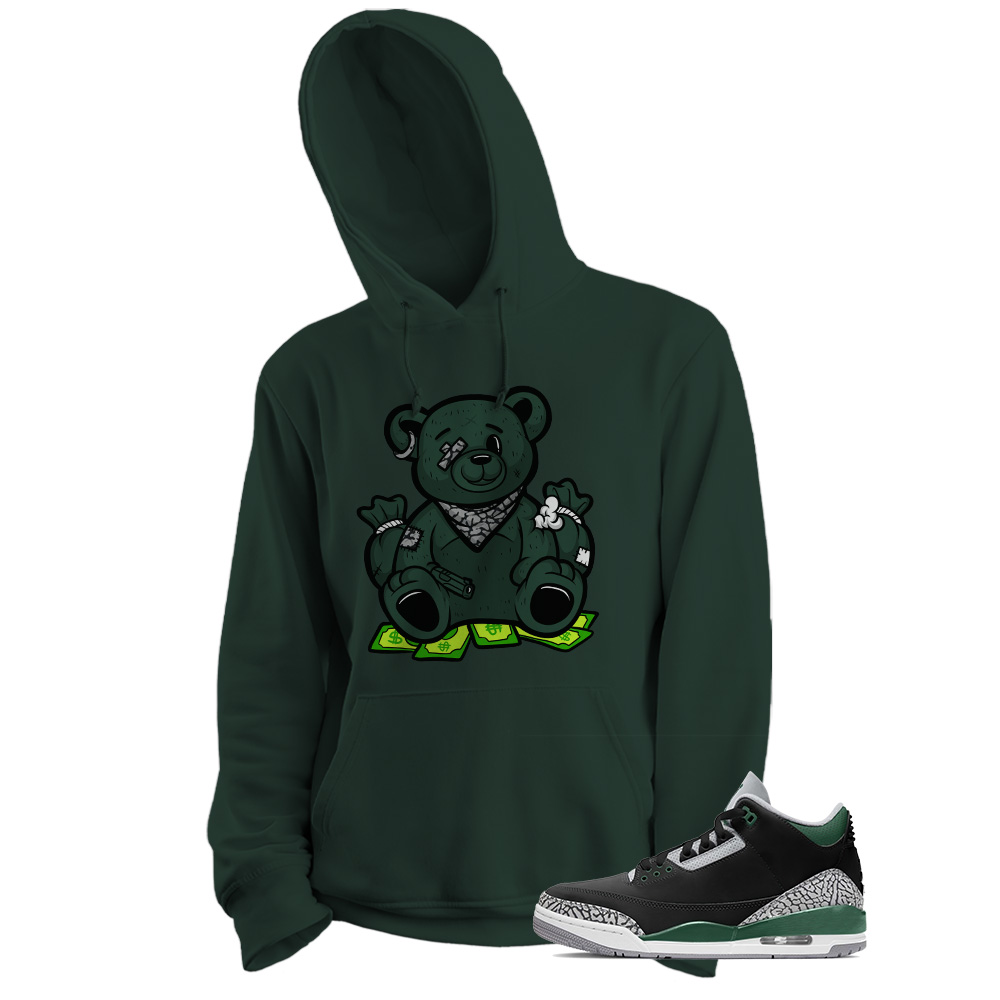 Jordan 3 Hoodie, Rich Teddy Bear Gangster Green Hoodie Air Jordan 3 Pine Green 3s Size Up To 5xl
