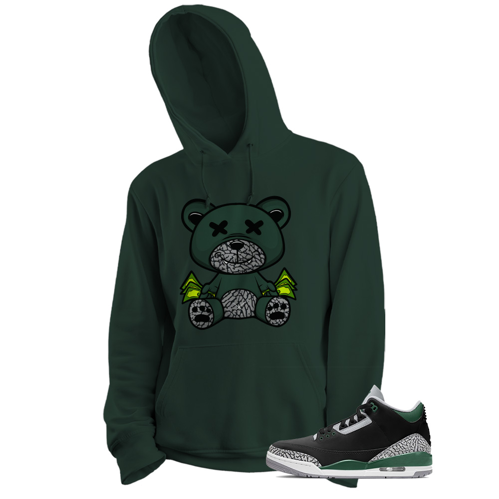 Jordan 3 Hoodie, Rich Teddy Bear Green Hoodie Air Jordan 3 Pine Green 3s Size Up To 5xl