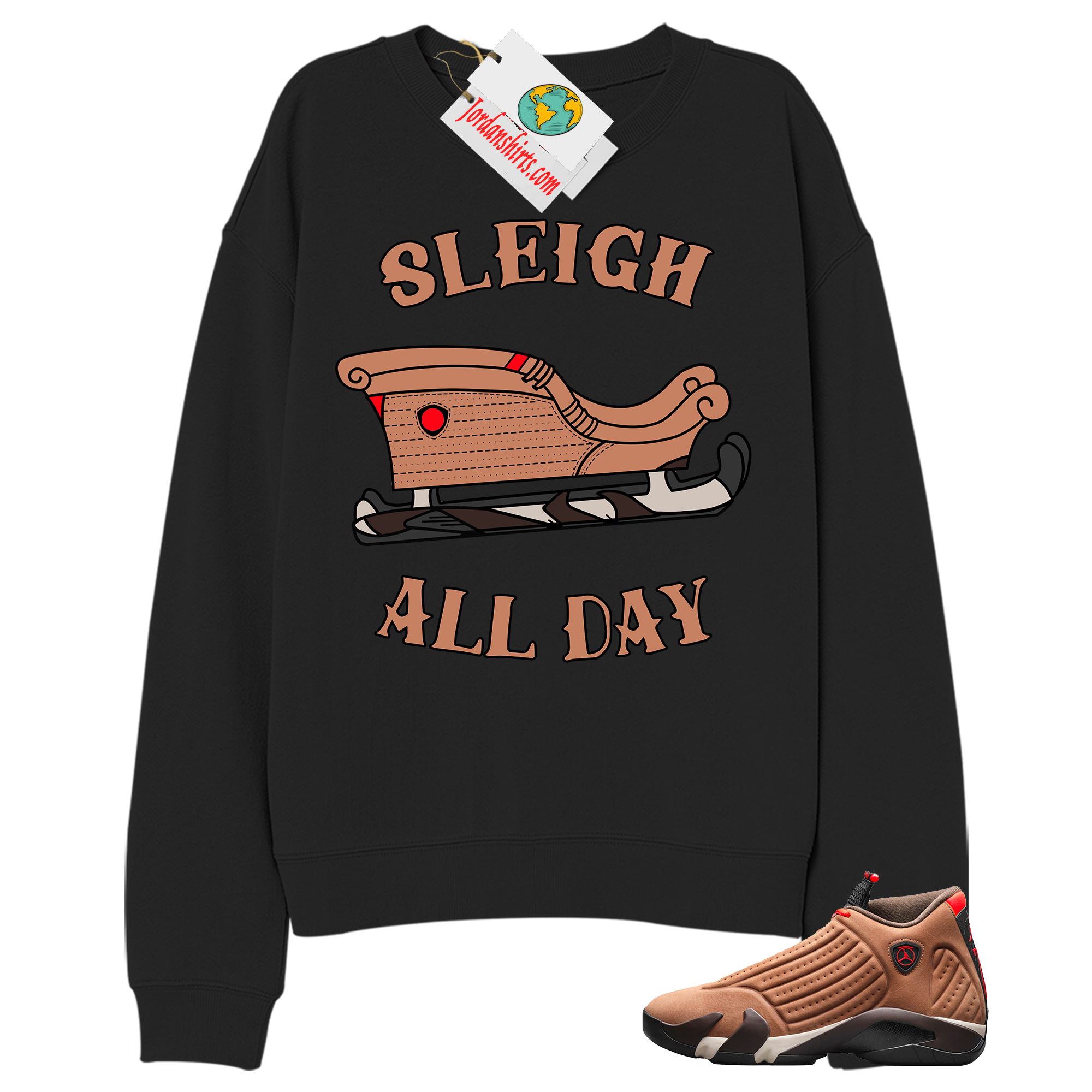 Jordan 14 Sweatshirt, Sneaker Sleigh Black Sweatshirt Air Jordan 14 Winterized 14s Full Size Up To 5xl