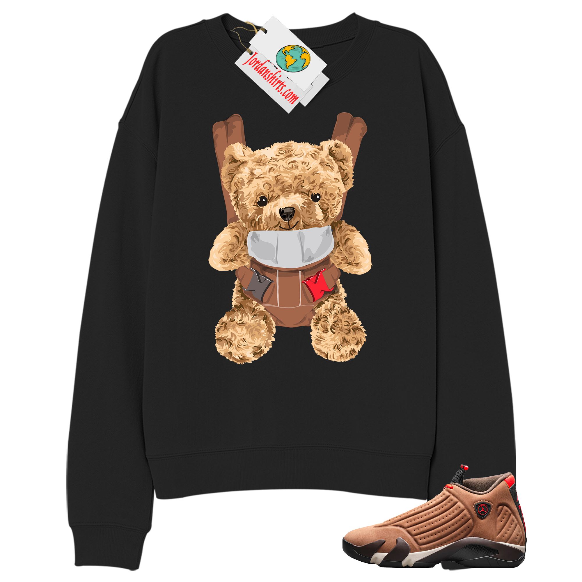 Jordan 14 Sweatshirt, Teddy Bear Bag Black Sweatshirt Air Jordan 14 Winterized 14s Plus Size Up To 5xl