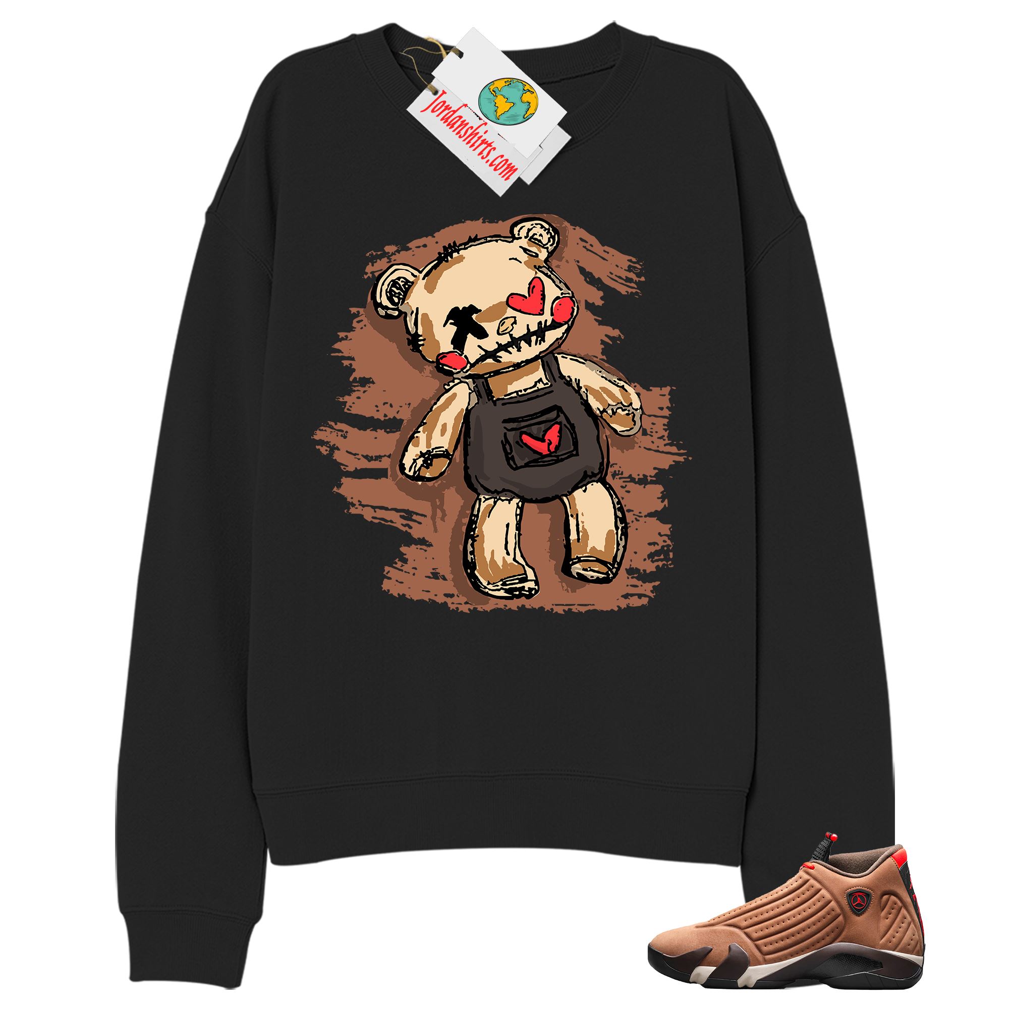 Jordan 14 Sweatshirt, Teddy Bear Broken Heart Black Sweatshirt Air Jordan 14 Winterized 14s Size Up To 5xl