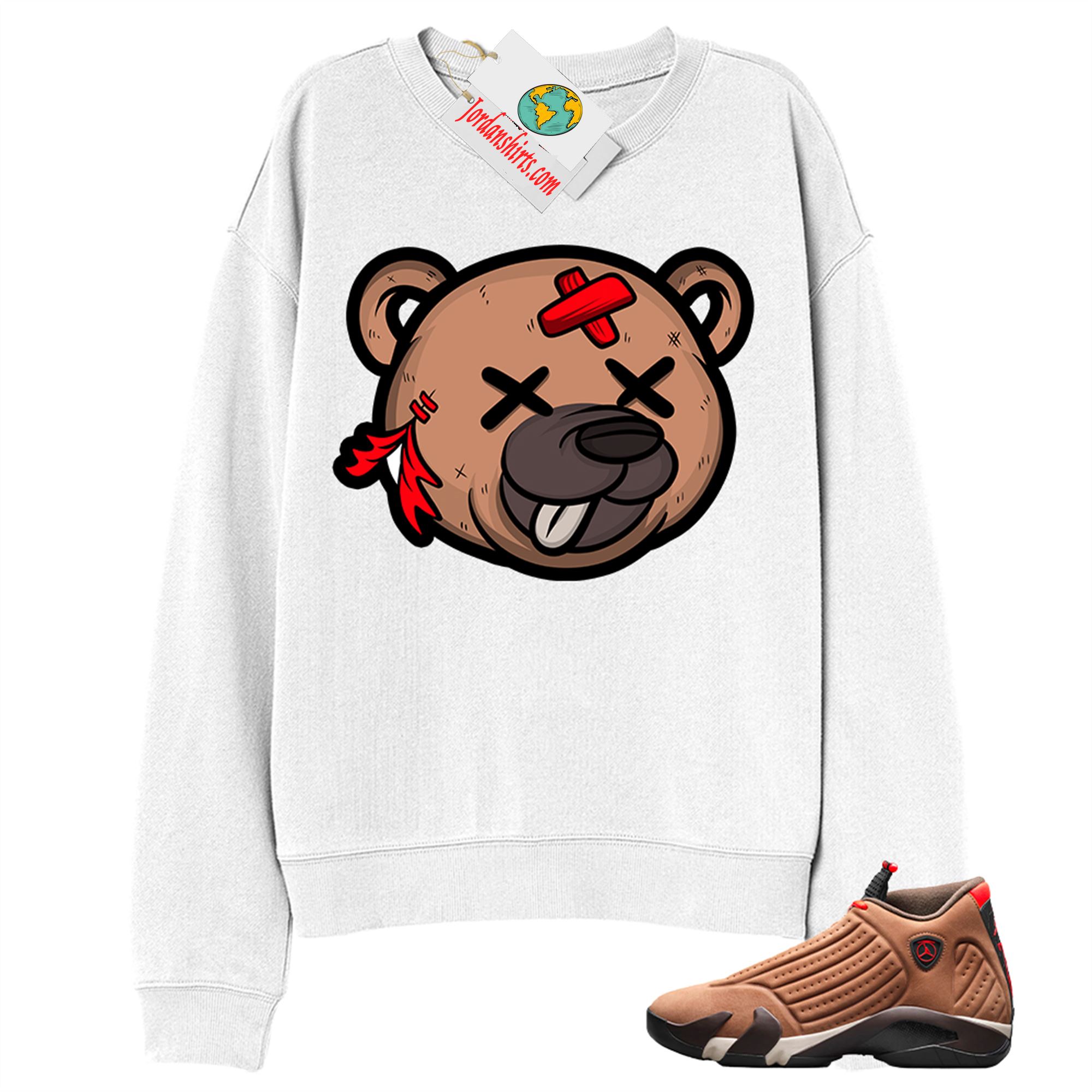 Jordan 14 Sweatshirt, Teddy Bear Head White Sweatshirt Air Jordan 14 Winterized 14s Full Size Up To 5xl