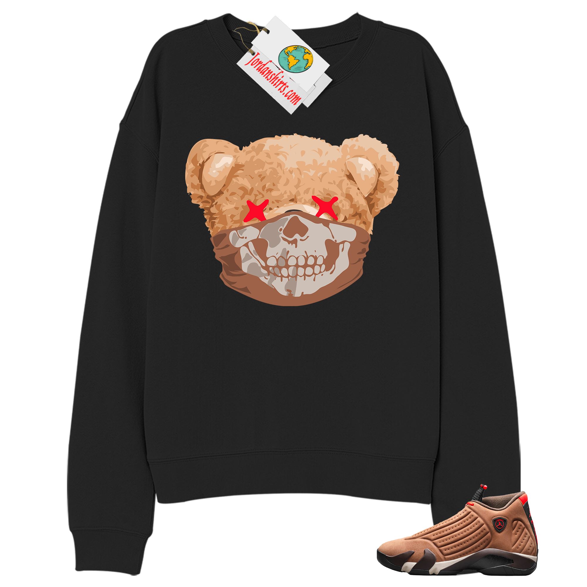 Jordan 14 Sweatshirt, Teddy Bear Skull Bandana Black Sweatshirt Air Jordan 14 Winterized 14s Size Up To 5xl