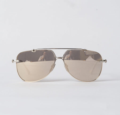 Chrome Hearts glasses Sunglasses GRITT – GOLD PLATEDSHINY SILVERWHITE PERFORATED LEATHER 1