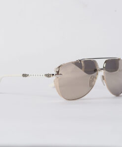 Chrome Hearts glasses Sunglasses GRITT – GOLD PLATEDSHINY SILVERWHITE PERFORATED LEATHER 2